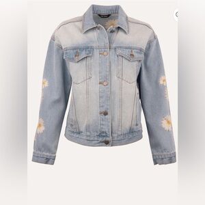 Adorable Driftwood Jean Jacket With Daisy Embroidery Size Medium